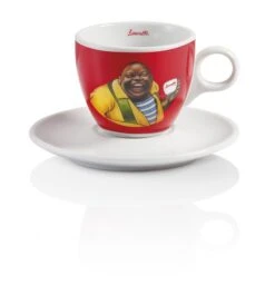 Lucaffe Tasse Für Cappuccino CLASSICO Rot Mit Tollem Druck Und Offenem Henkel