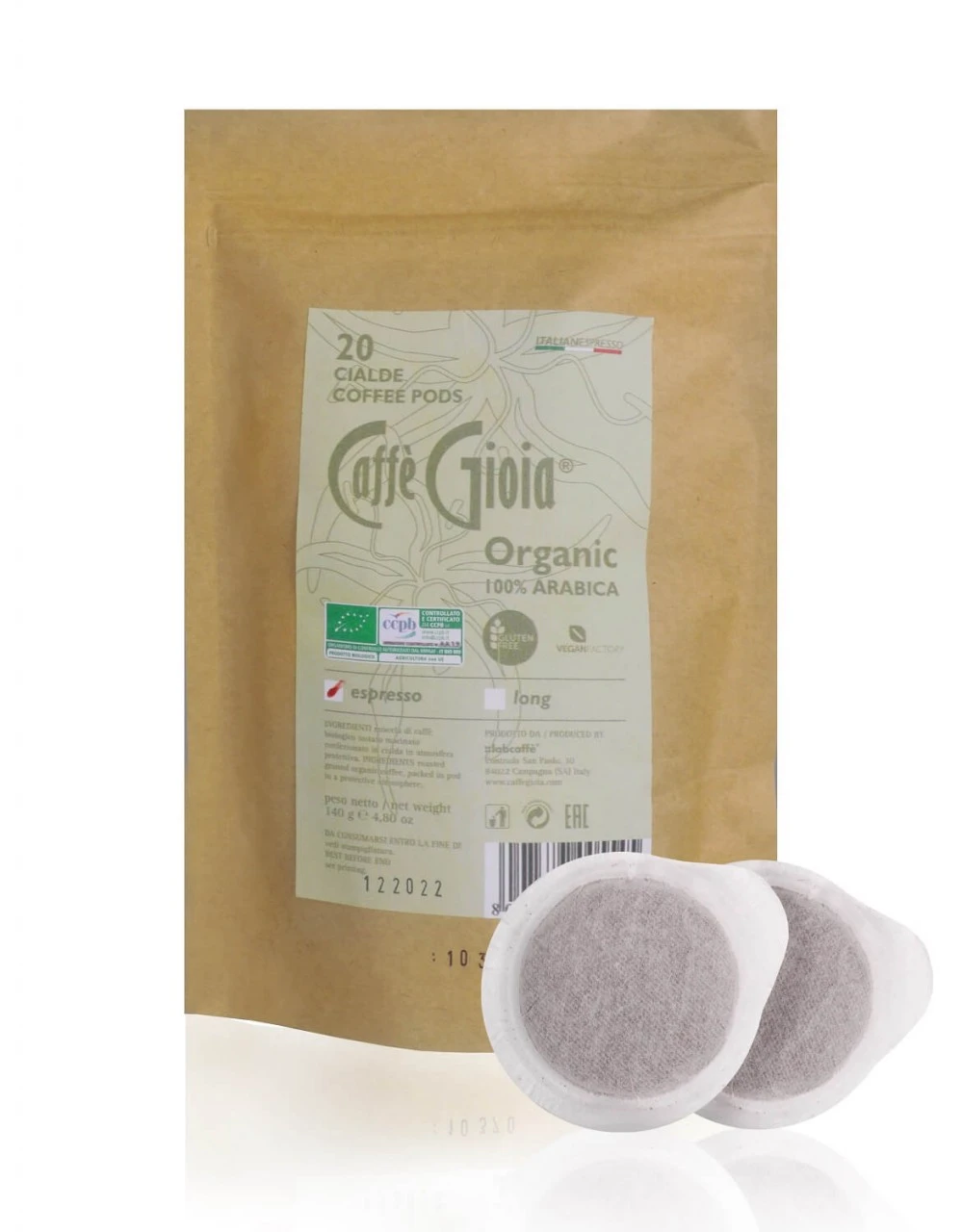 Caffè Gioia ESE Kaffeepads Bio LUNGO 100% Arabica 20 Stück IT-BIO-009 AA19 3 Caffè Gioia ESE Kaffeepads Bio LUNGO 100% Arabica 20 Stück IT-BIO-009 AA19