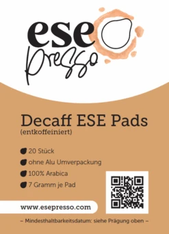 ESEpresso ESE Pads Entkoffeiniert - 20 Stück 7g Je Pad