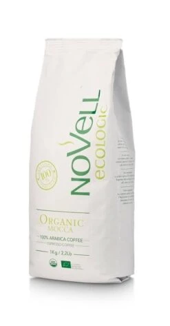 Novell Organic Mocca BIO Espressobohnen 1kg -Kaffeegetränkeladen Novell Organic Mocca 1kg Seitlich Links 1280x1280