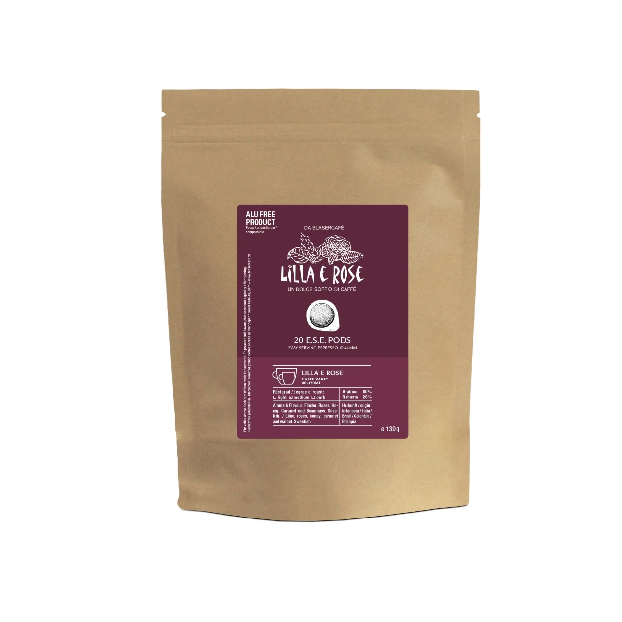 Blasercafe Lilla E Rose ESE Pads 20 Stück Im Vorratsbeutel 3 Blasercafe Lilla E Rose ESE Pads 20 Stück Im Vorratsbeutel